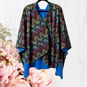RainCaper Womens Rain Cape Poncho with Hood Reversible Birds Colorful OS